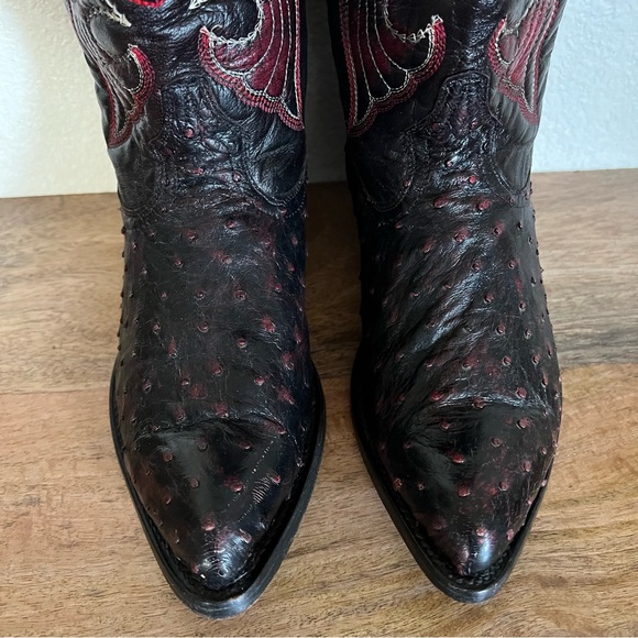 Los Altos Boots Ostrich Black Cherry Pointed Toe Cowboy Boots Size 7 - Picture 4 of 17